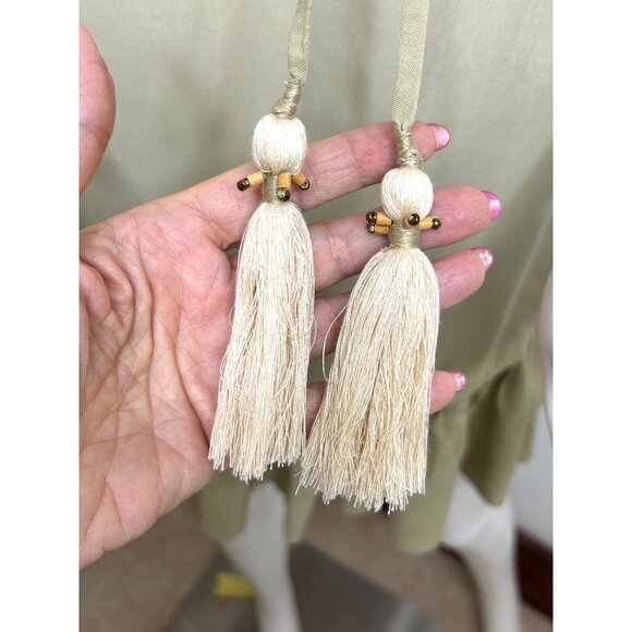 Boheme Skemo Daydream Mini Dress S White Yellow Green Embroidered Beads Tassels - Picture 13 of 16